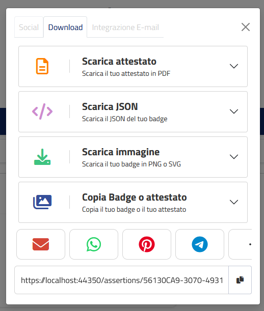 Opzioni di download del badge